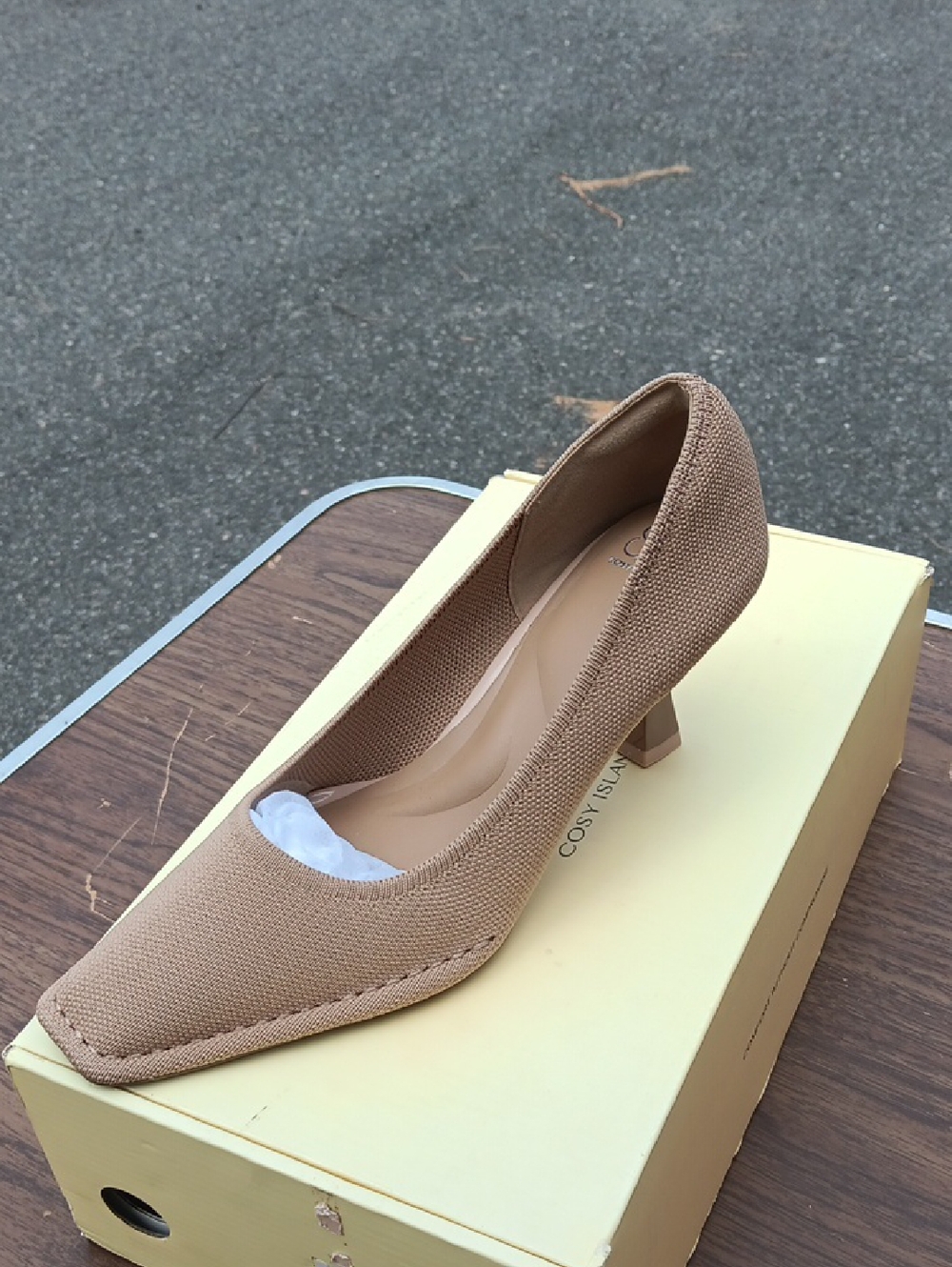 Women's Pointed Low Block Heel Pump in Tan